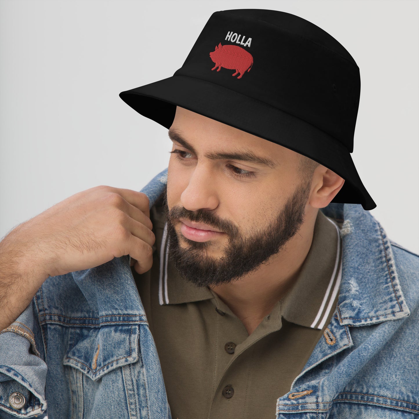 HOLLA Bucket Hat! Black 100% Cotton Twill