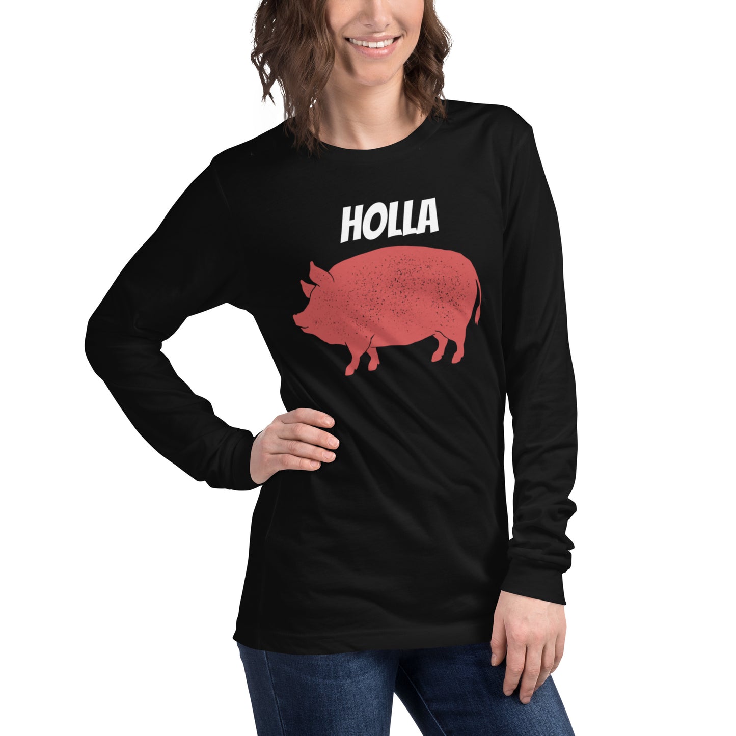 HOLLA Adult! Black Unisex Long Sleeve Tee