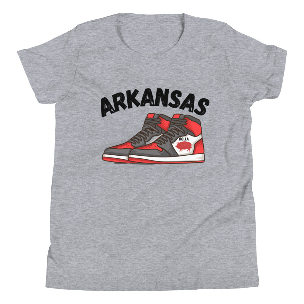 Arkansas Basketball White & Heather Gray Youth Short Sleeve T-Shirt, Bella + Canvas