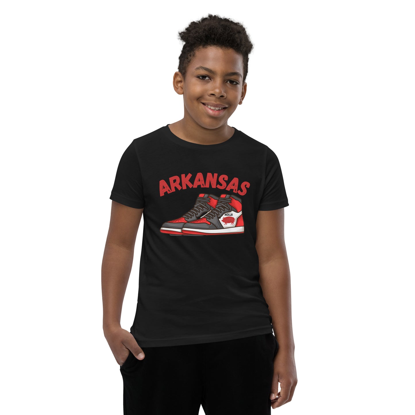 Arkansas Basketball Black Youth Short Sleeve T-Shirt, Bella + Canvas
