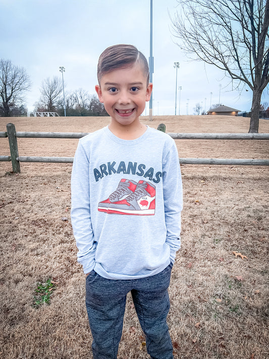 Arkansas Basketball White & Heather Gray Youth Long Sleeve Tee