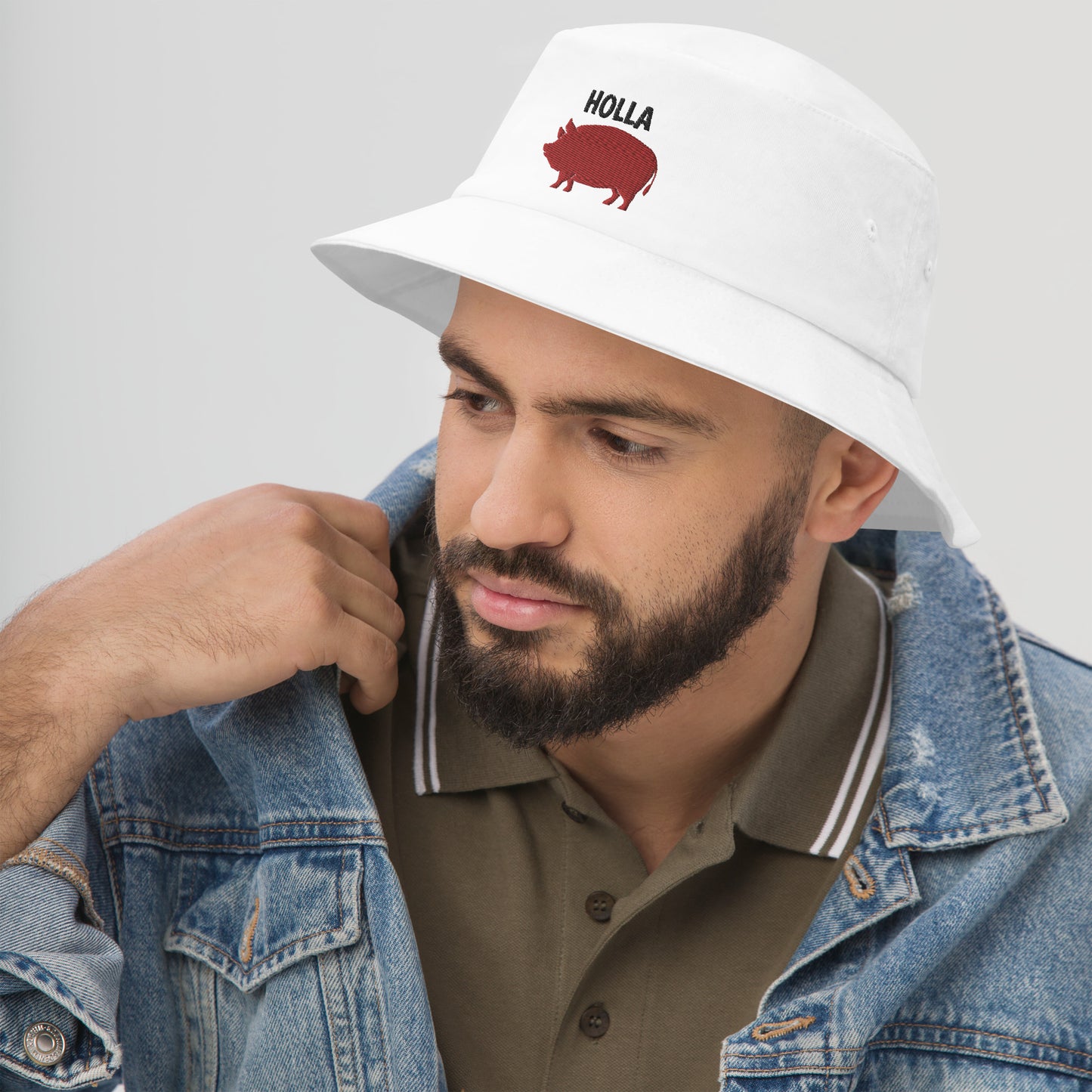 HOLLA Bucket Hat! White 100% Cotton Twill