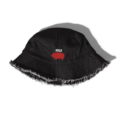 HOLLA Bucket Hats! Black, Distressed Denim