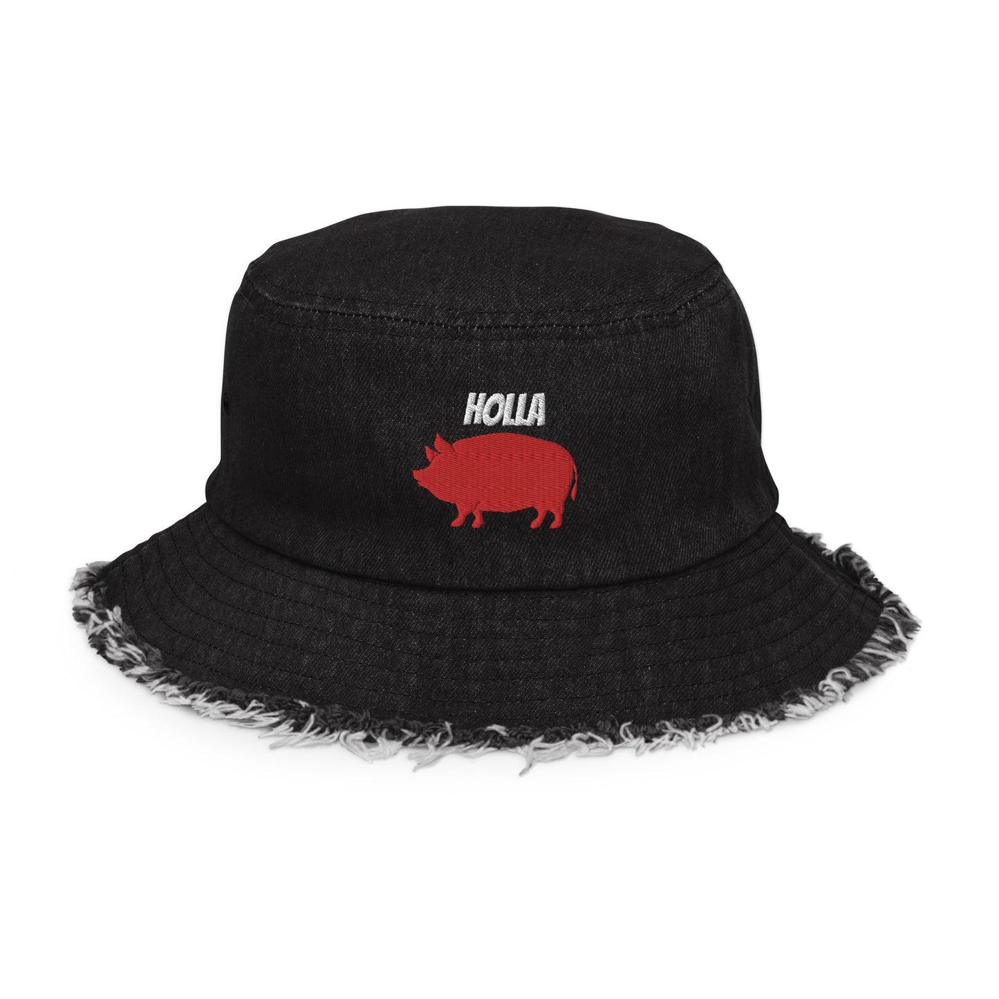 HOLLA Bucket Hats! Black, Distressed Denim