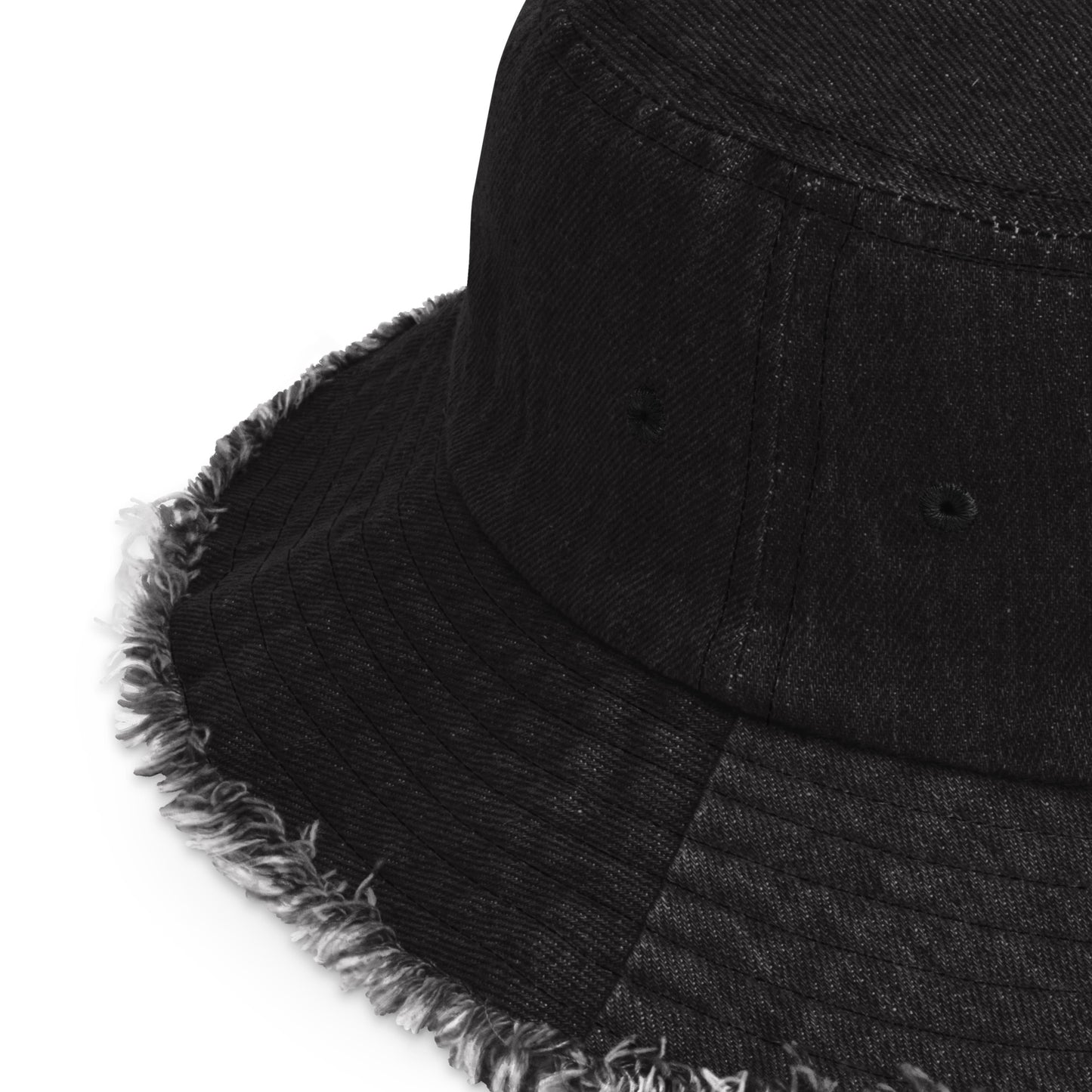 HOLLA Bucket Hats! Black, Distressed Denim