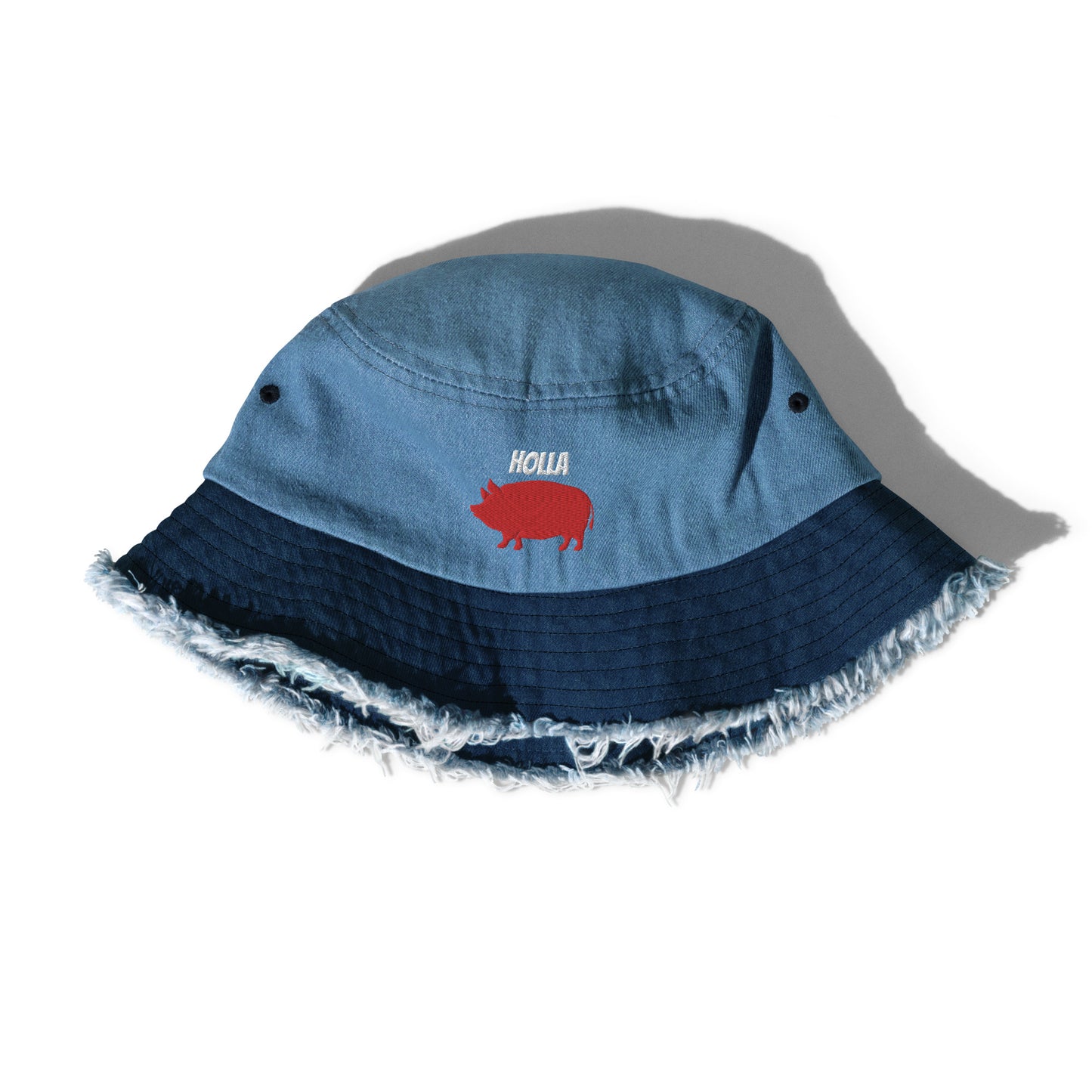 HOLLA Bucket Hats! Two Tone, Distressed Denim