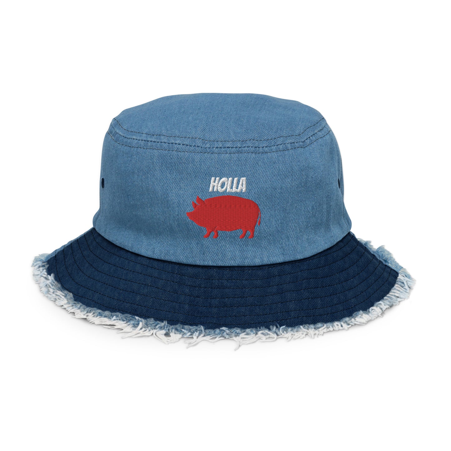 HOLLA Bucket Hats! Two Tone, Distressed Denim