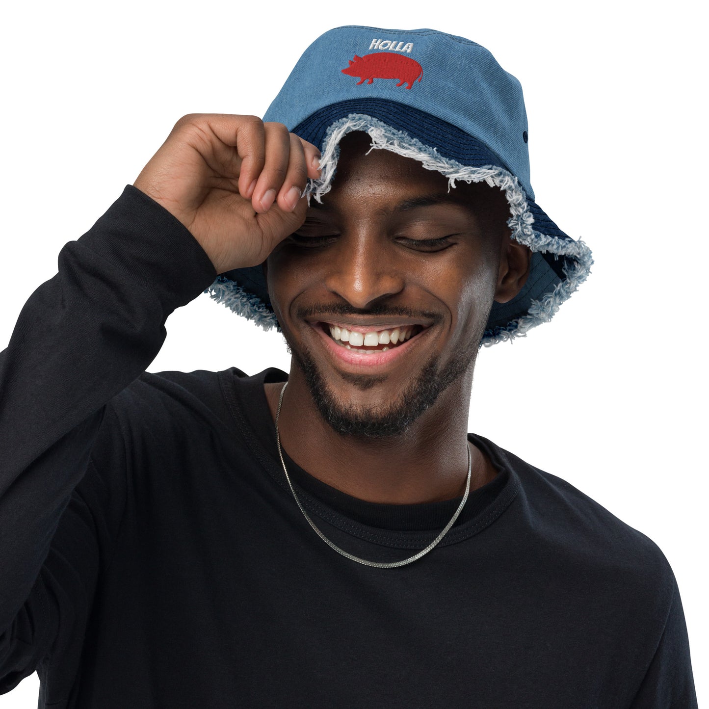 HOLLA Bucket Hats! Two Tone, Distressed Denim