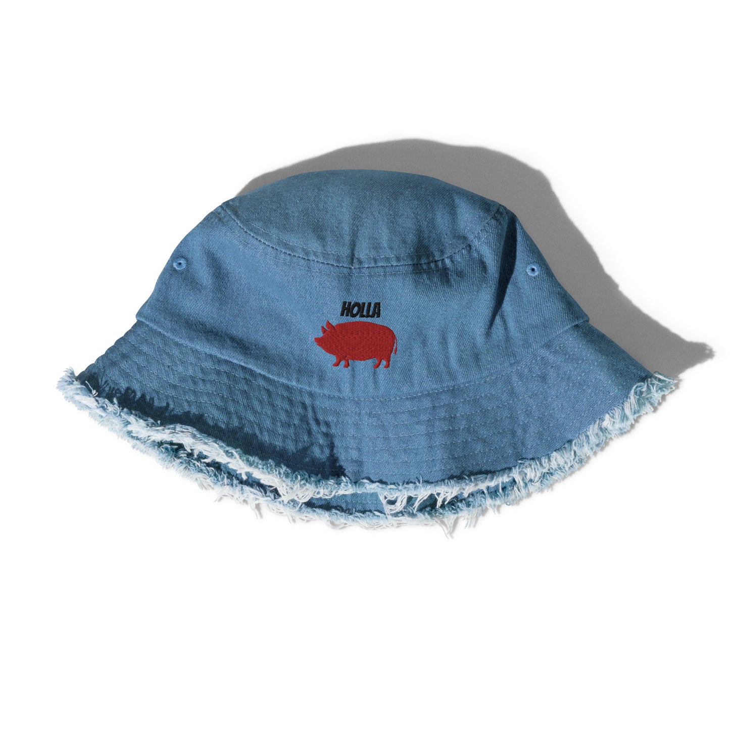 HOLLA Bucket Hats! Light, Distressed Denim