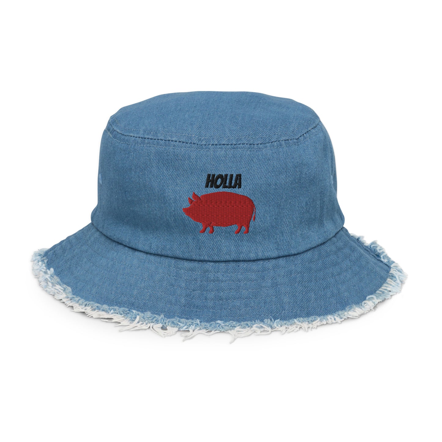 HOLLA Bucket Hats! Light, Distressed Denim