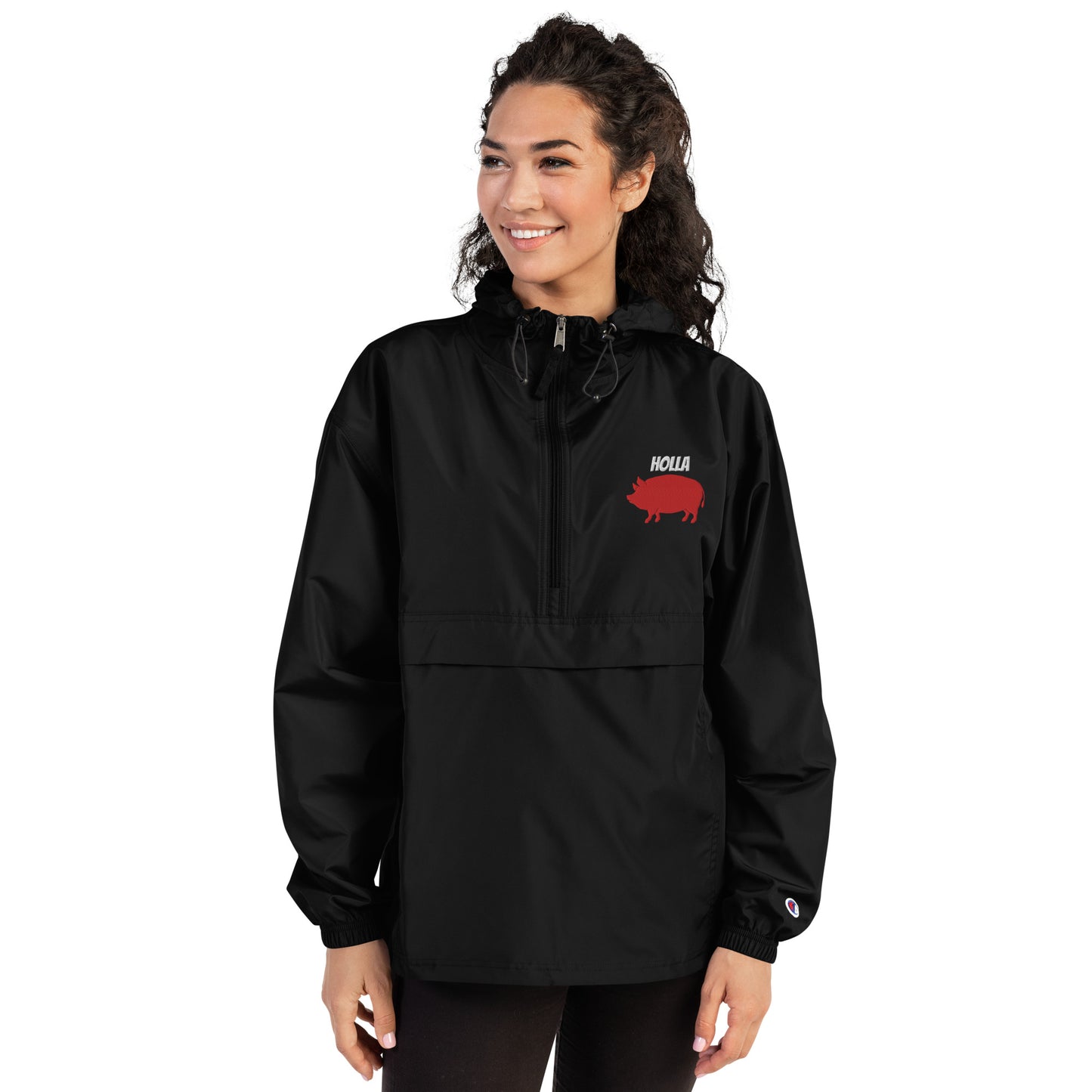 HOLLA Adult! Black or Gray Embroidered Champion Packable Jacket