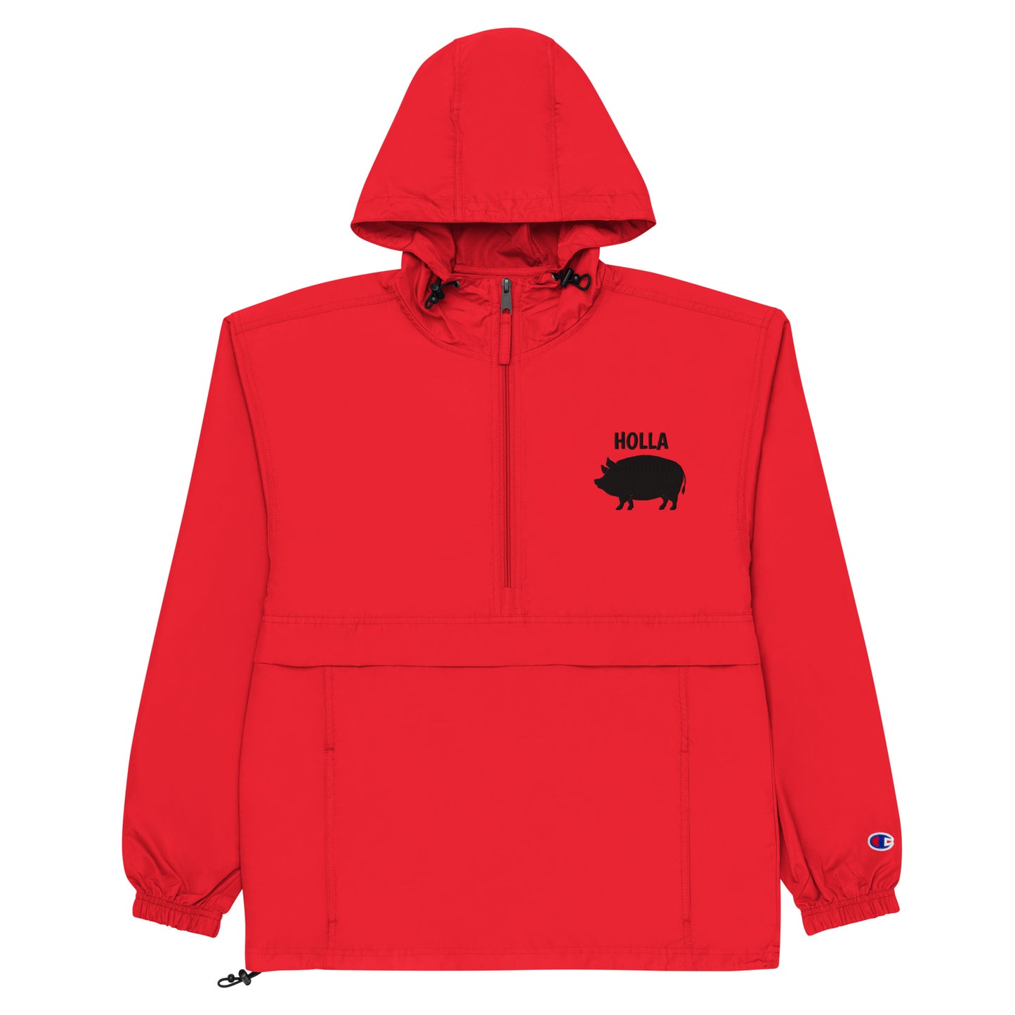 HOLLA Adult! RED Embroidered Champion Packable Jacket