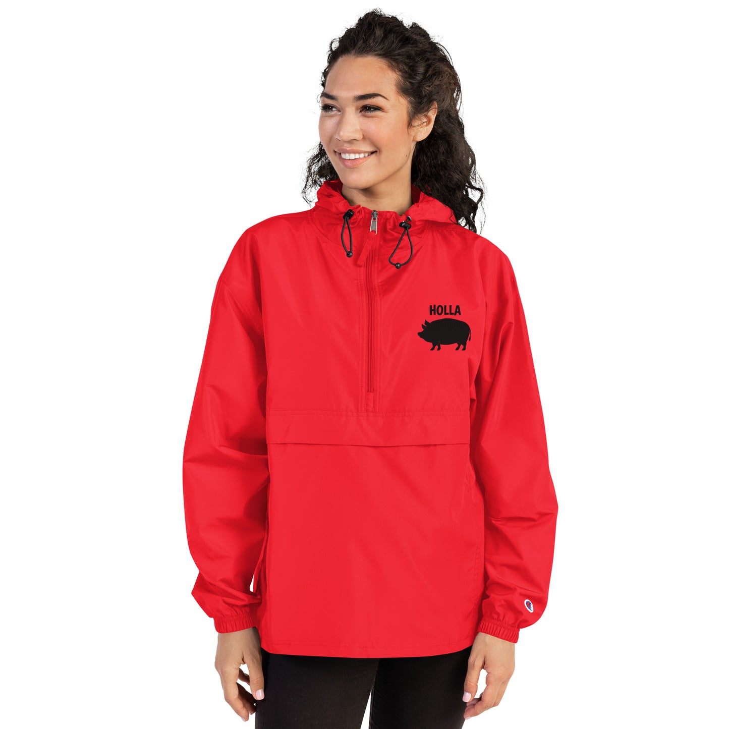 HOLLA Adult! RED Embroidered Champion Packable Jacket