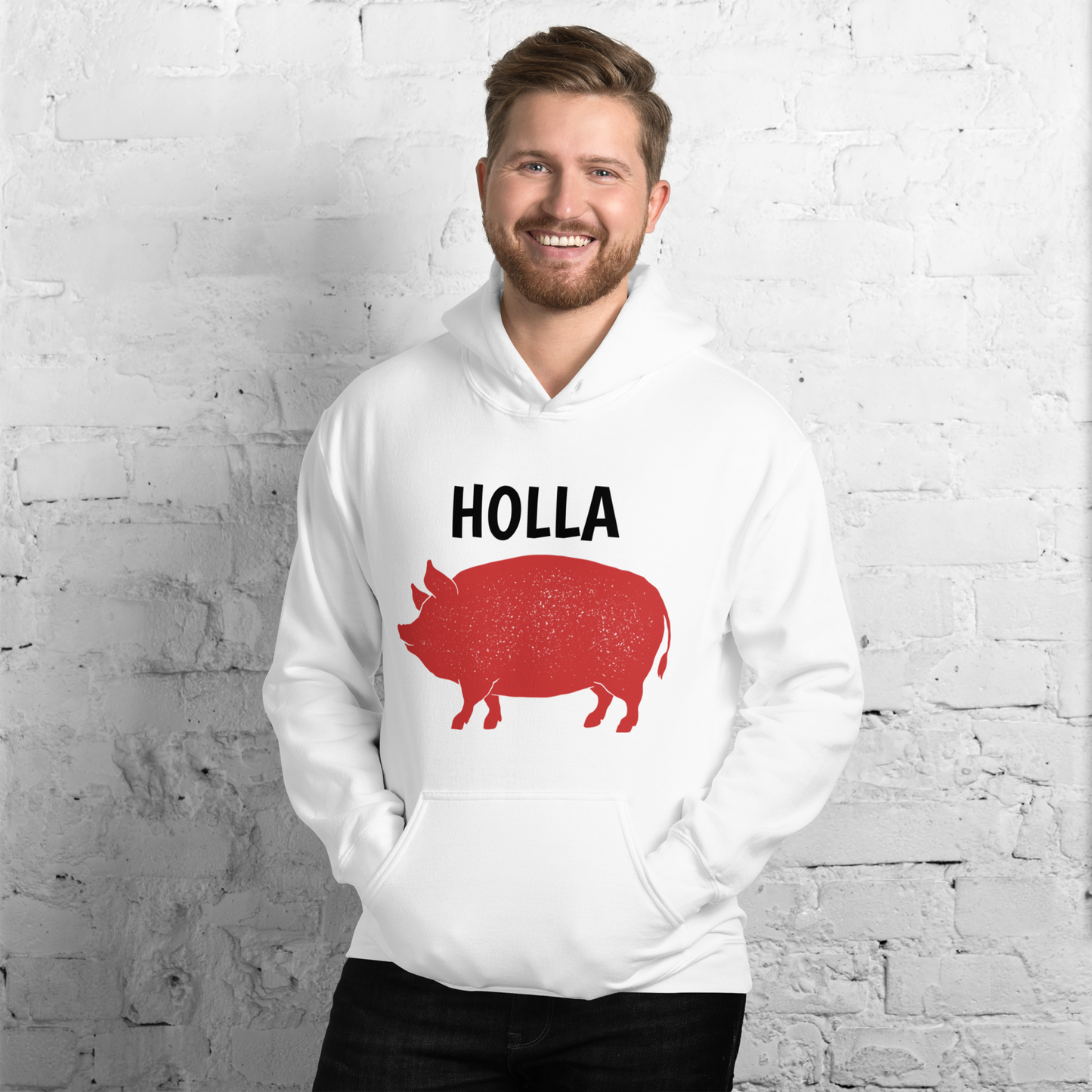 Adult HOLLA! Gray or White, Unisex Hoodie