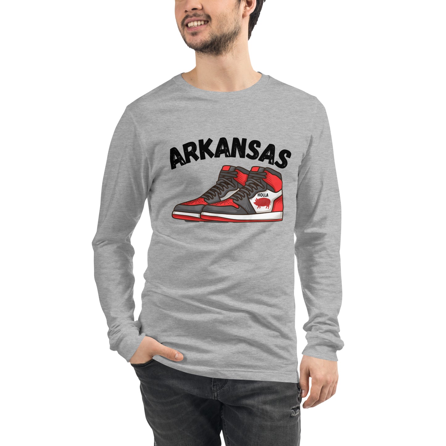 Arkansas Razorbacks White& Heather Gray Unisex Long Sleeve Tee