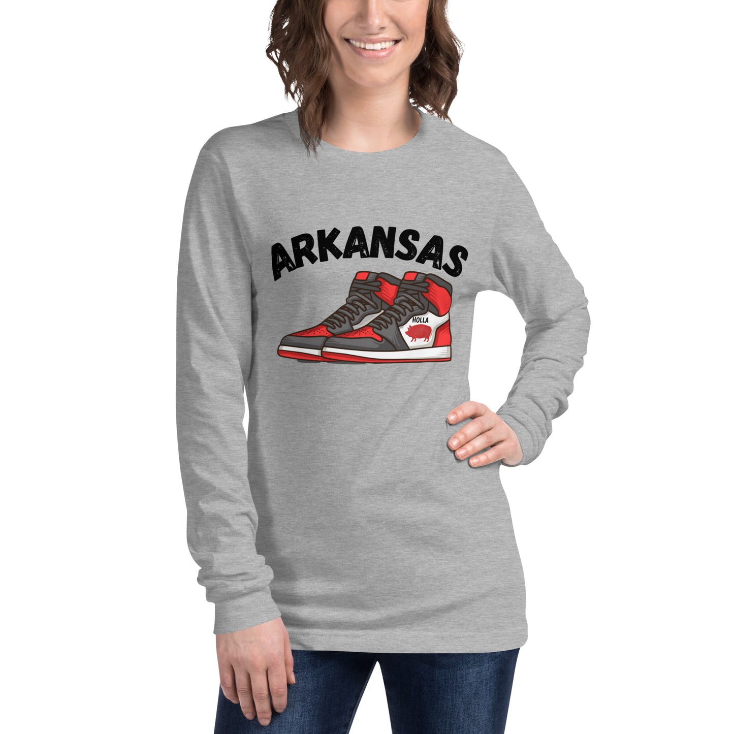 Arkansas Razorbacks White& Heather Gray Unisex Long Sleeve Tee