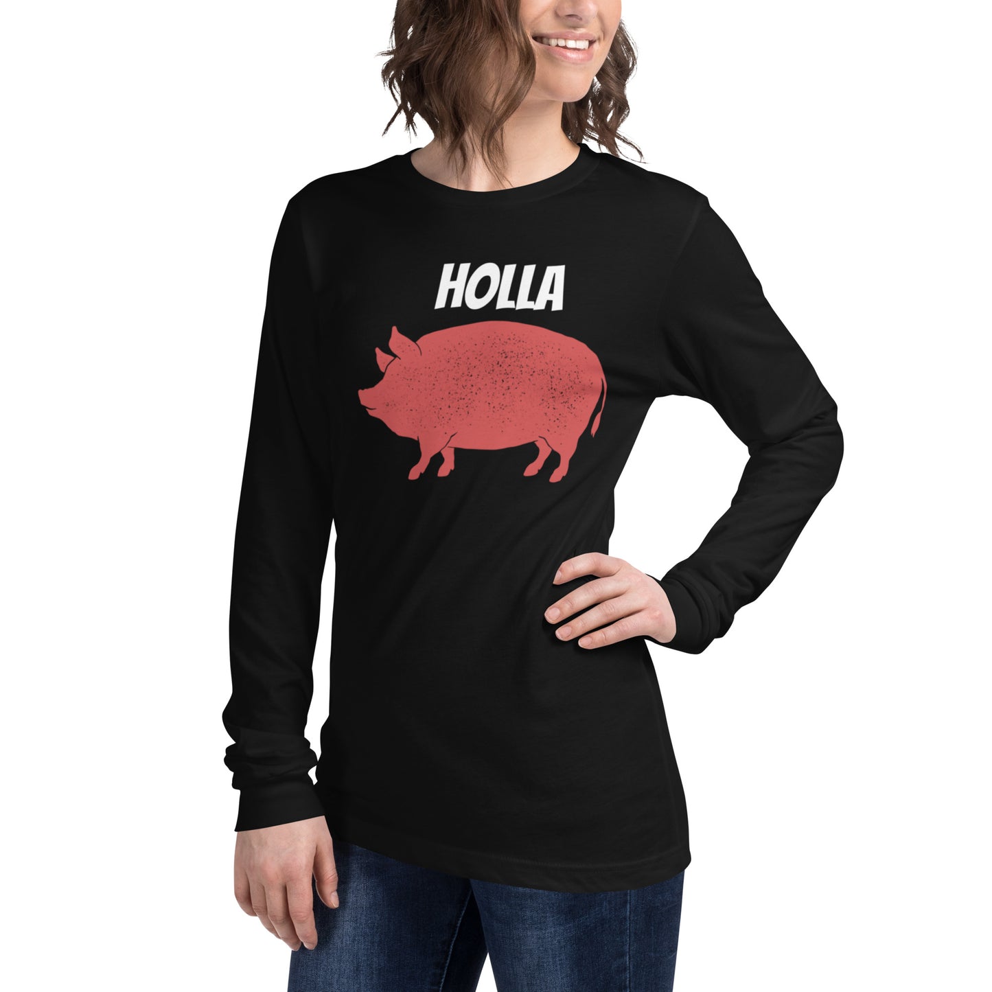 HOLLA Adult! Black Unisex Long Sleeve Tee