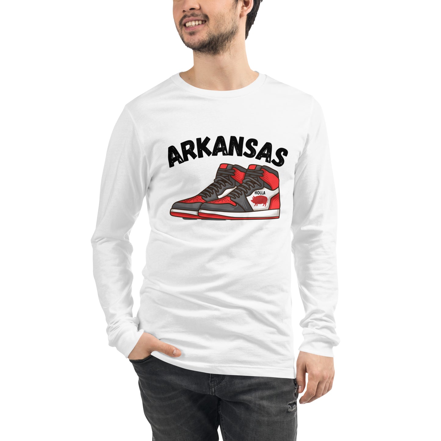 Arkansas Razorbacks White& Heather Gray Unisex Long Sleeve Tee