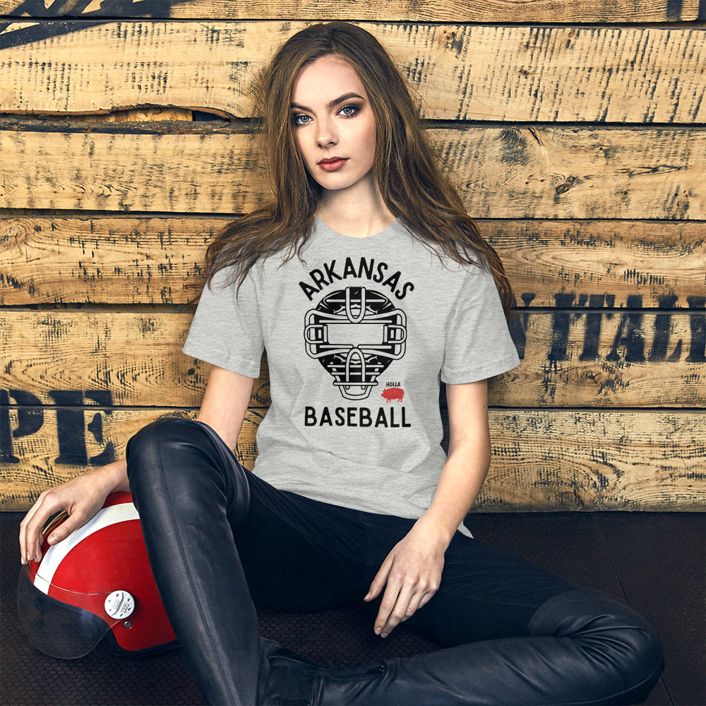 Arkansas Baseball Catcher Mask White or Gray Unisex Tee