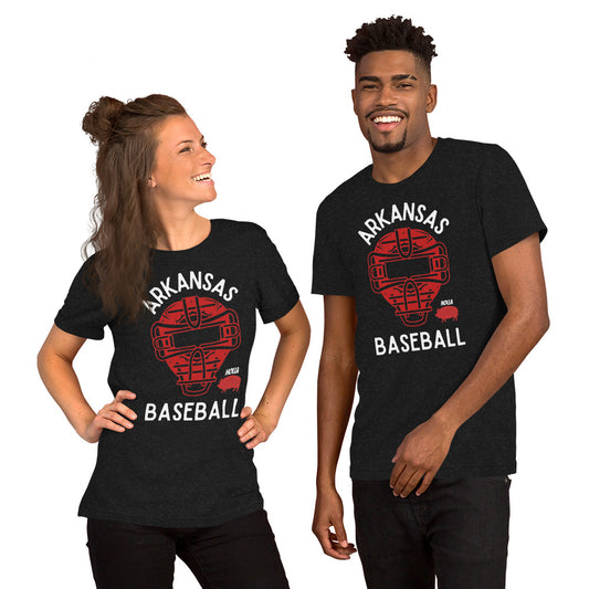 Arkansas Baseball Catchers Mask Black Unisex Tee