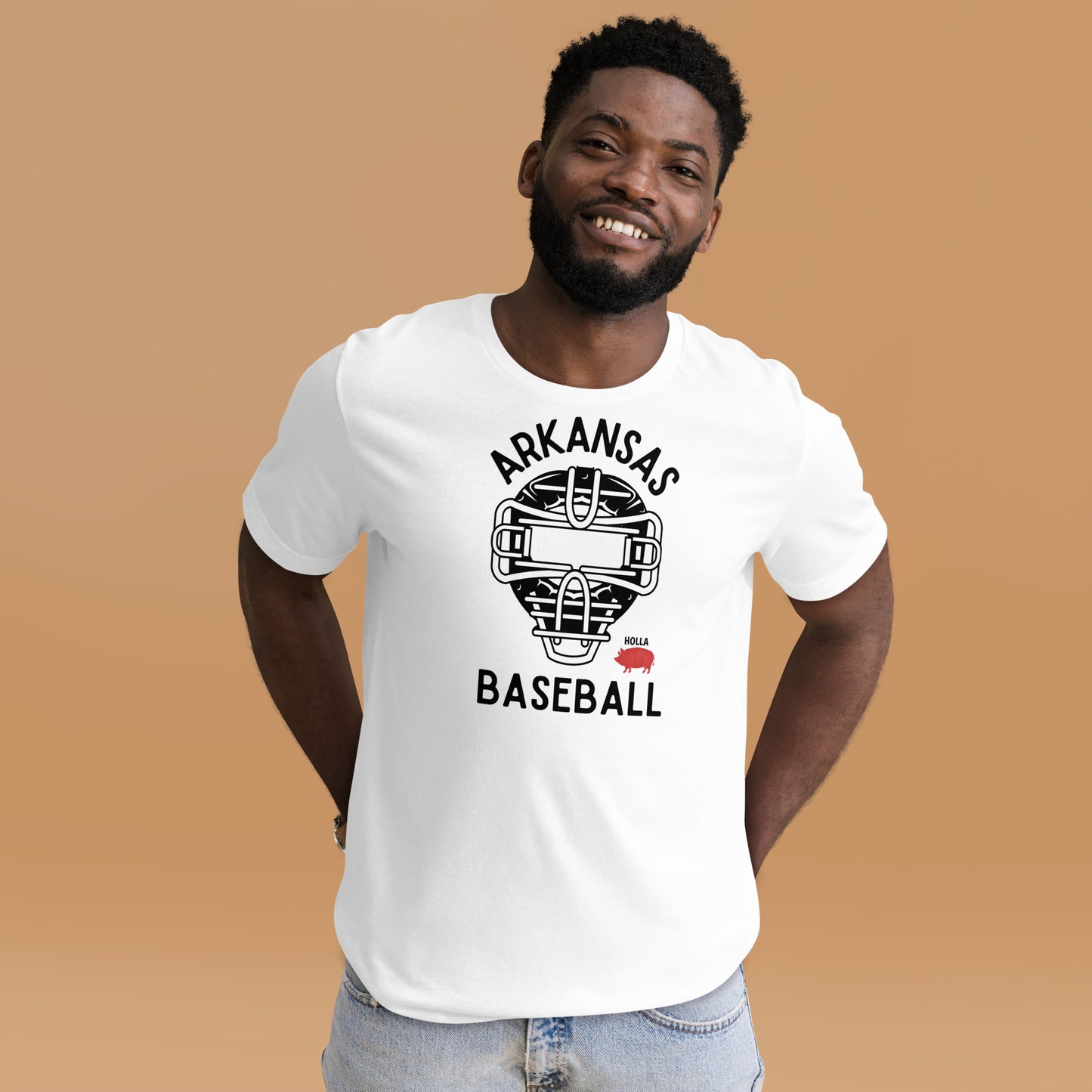 Arkansas Baseball Catcher Mask White or Gray Unisex Tee