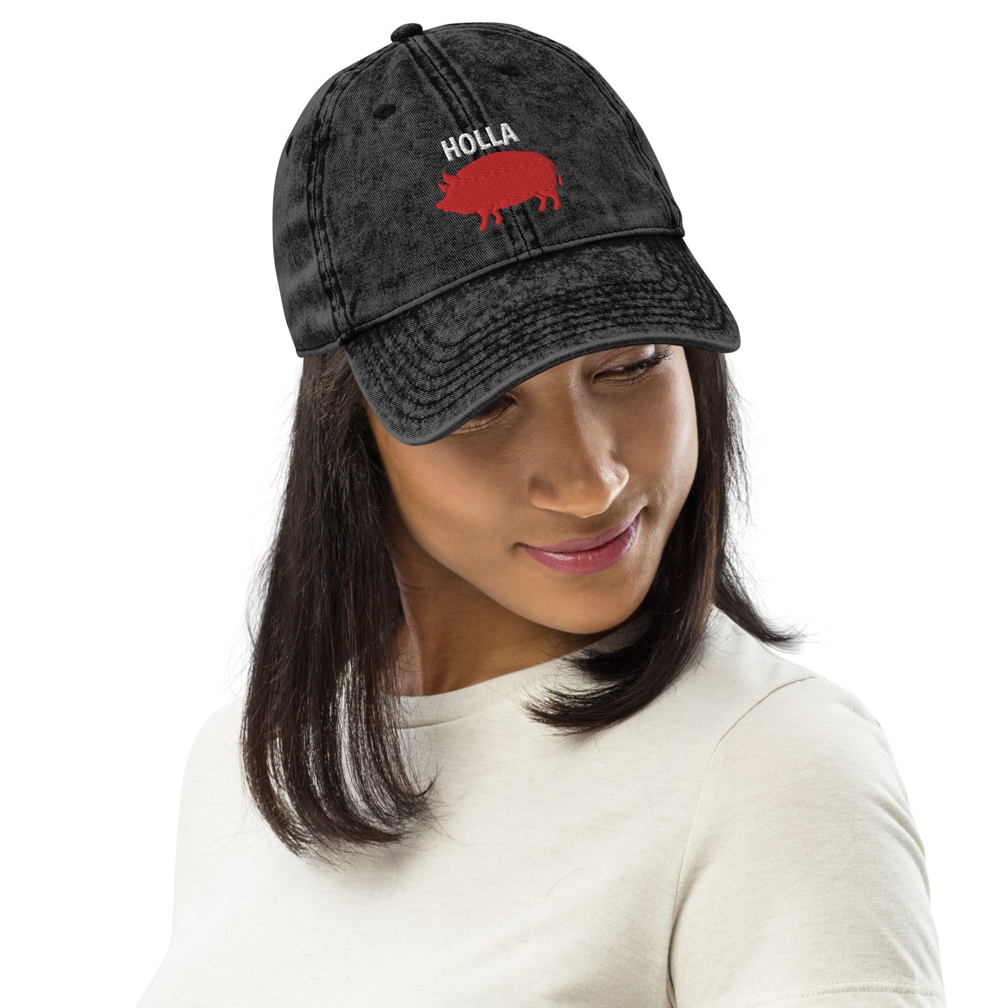 HOLLA Adjustable Baseball Cap! Vintage Black