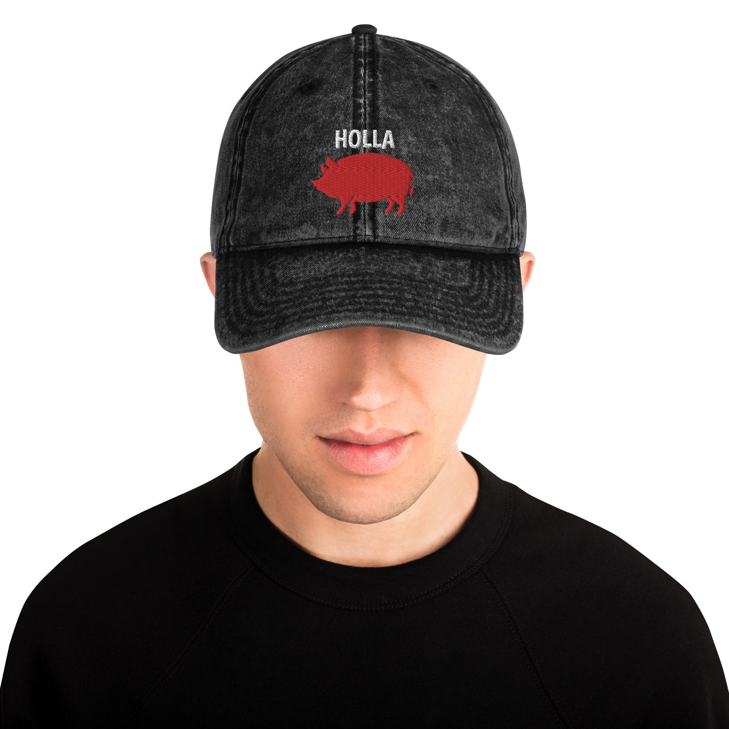 HOLLA Adjustable Baseball Cap! Vintage Black