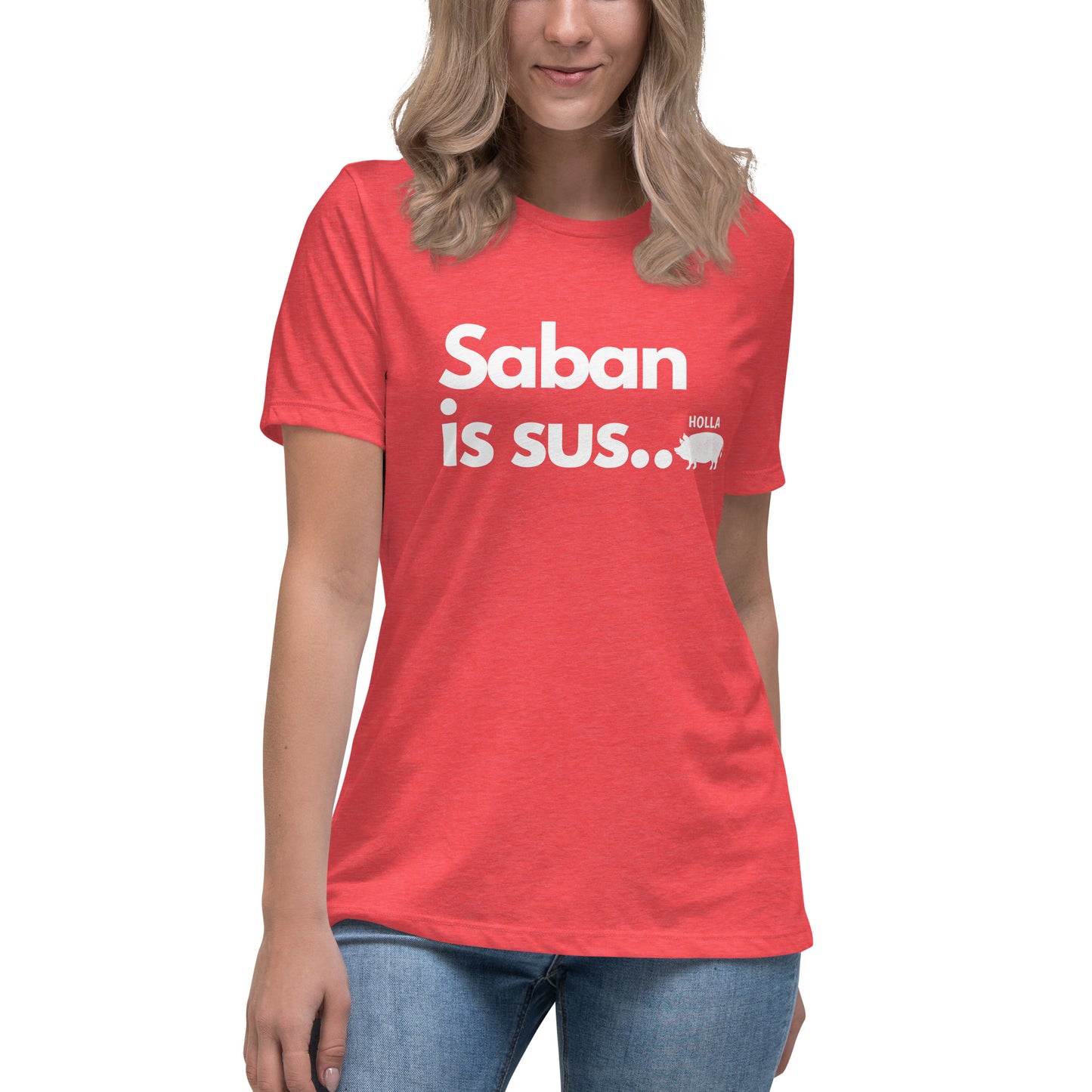 Saban is sus..., Heather Red, Bella+Canvas Women's Tee