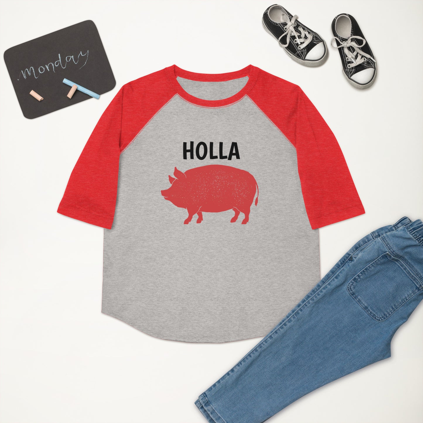 HOLLA Kids! Red/Gray, Youth baseball shirt