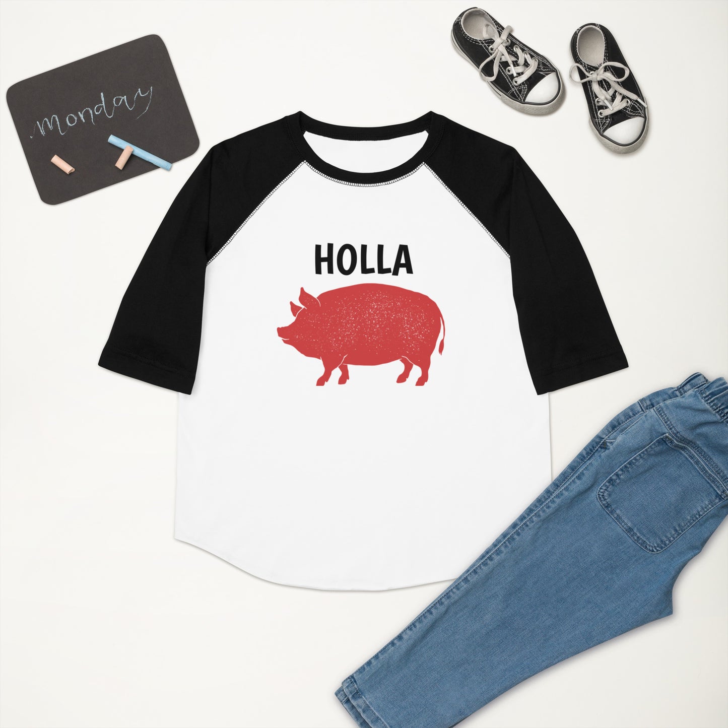 HOLLA Kids! Black/White, Youth baseball shirt