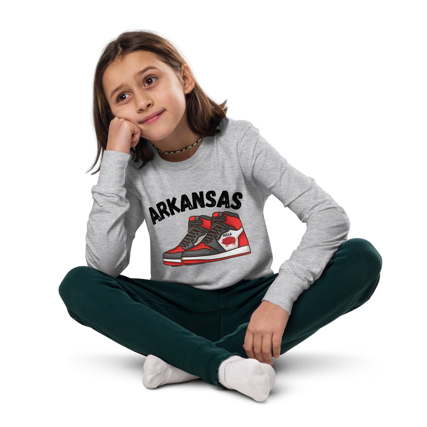 Arkansas Basketball White & Heather Gray Youth Long Sleeve Tee