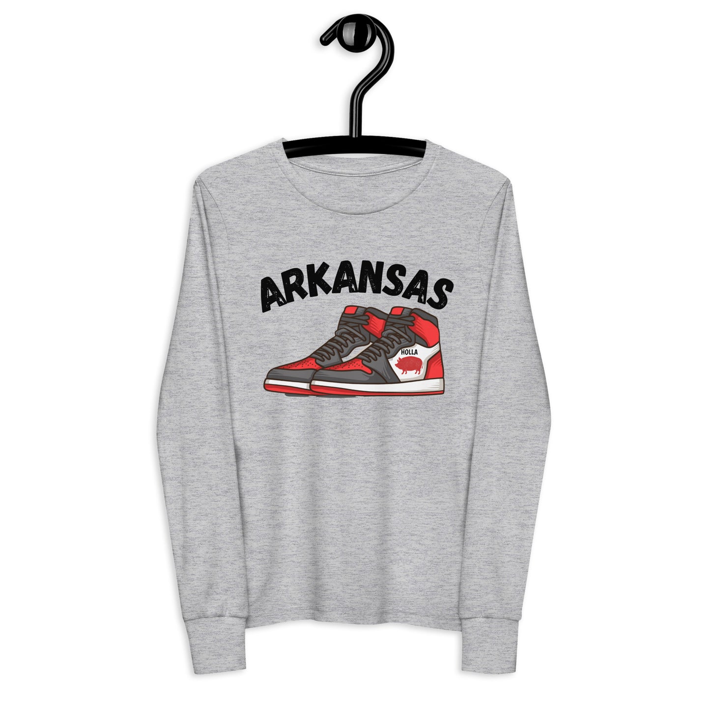 Arkansas Basketball White & Heather Gray Youth Long Sleeve Tee