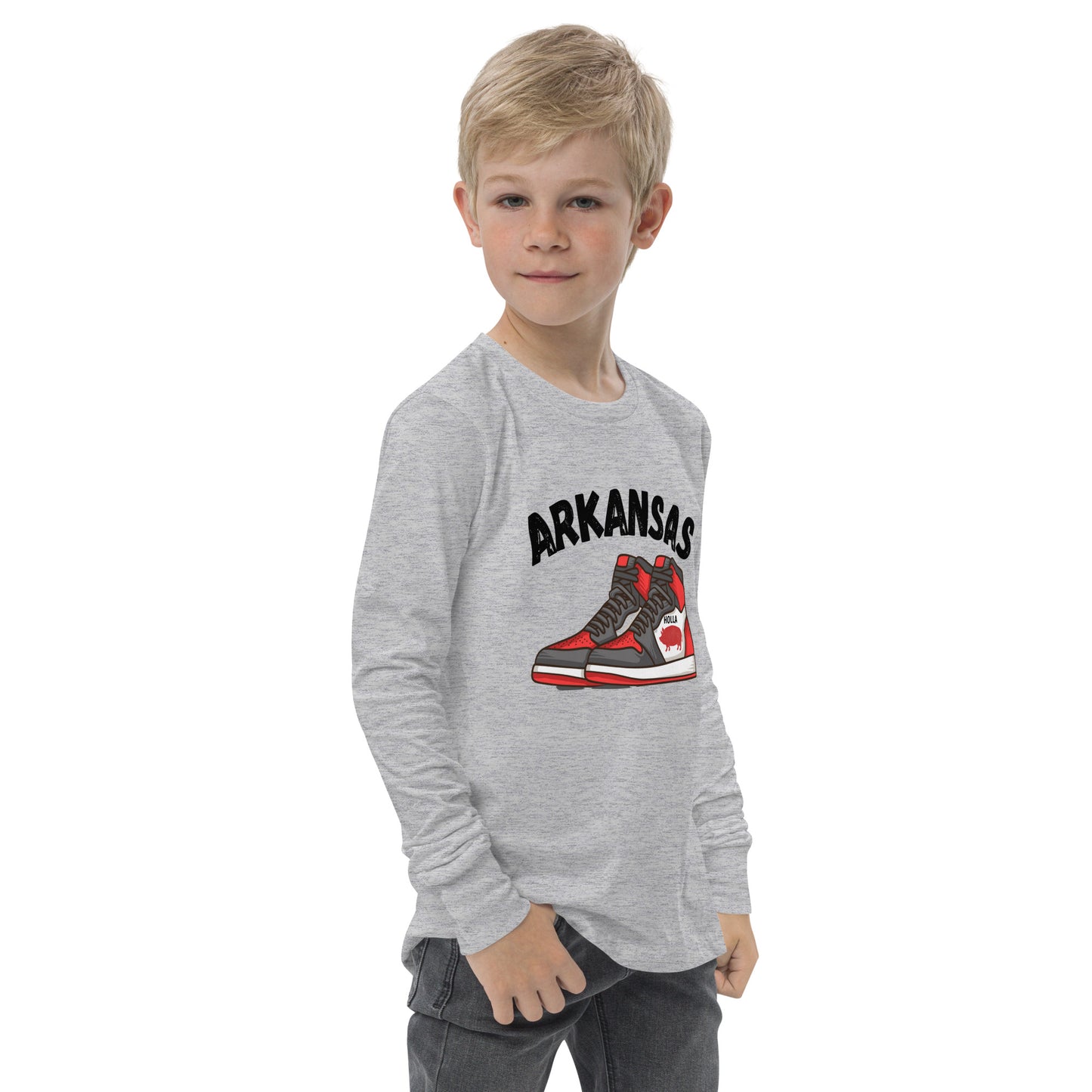 Arkansas Basketball White & Heather Gray Youth Long Sleeve Tee