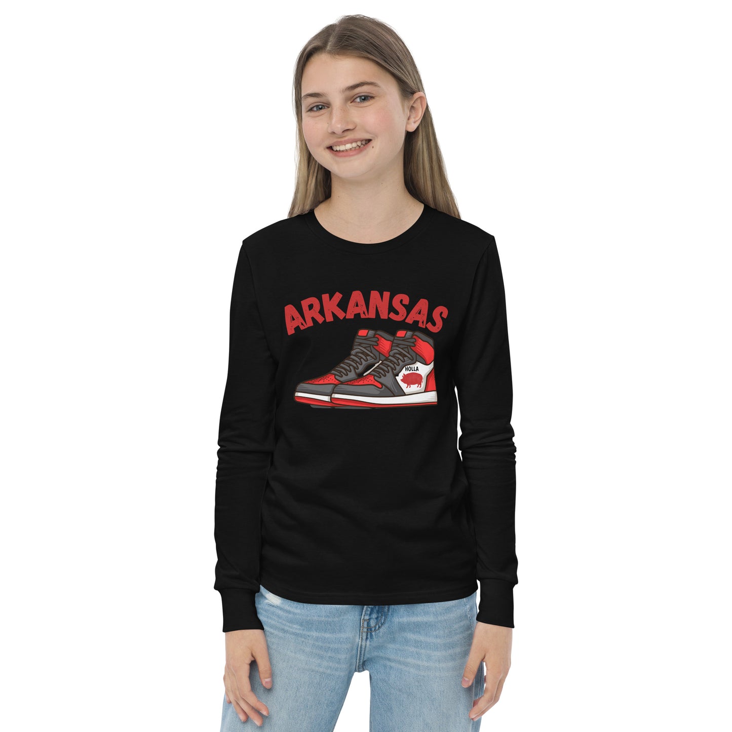 Arkansas Basketball Black Youth Long Sleeve Tee