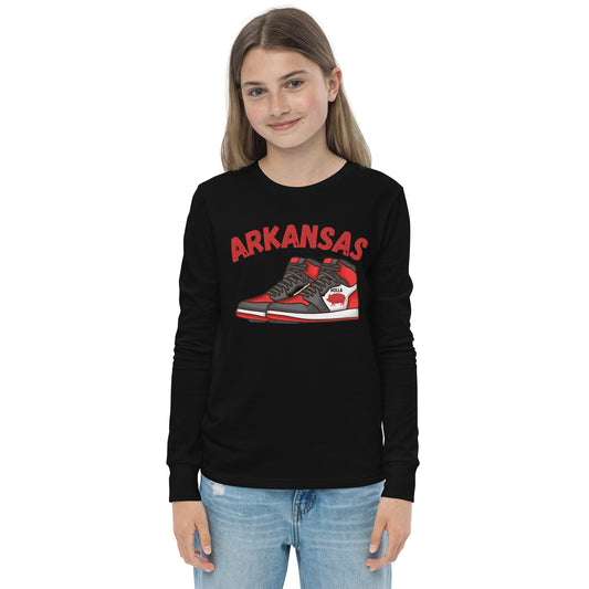 Arkansas Basketball Black Youth Long Sleeve Tee