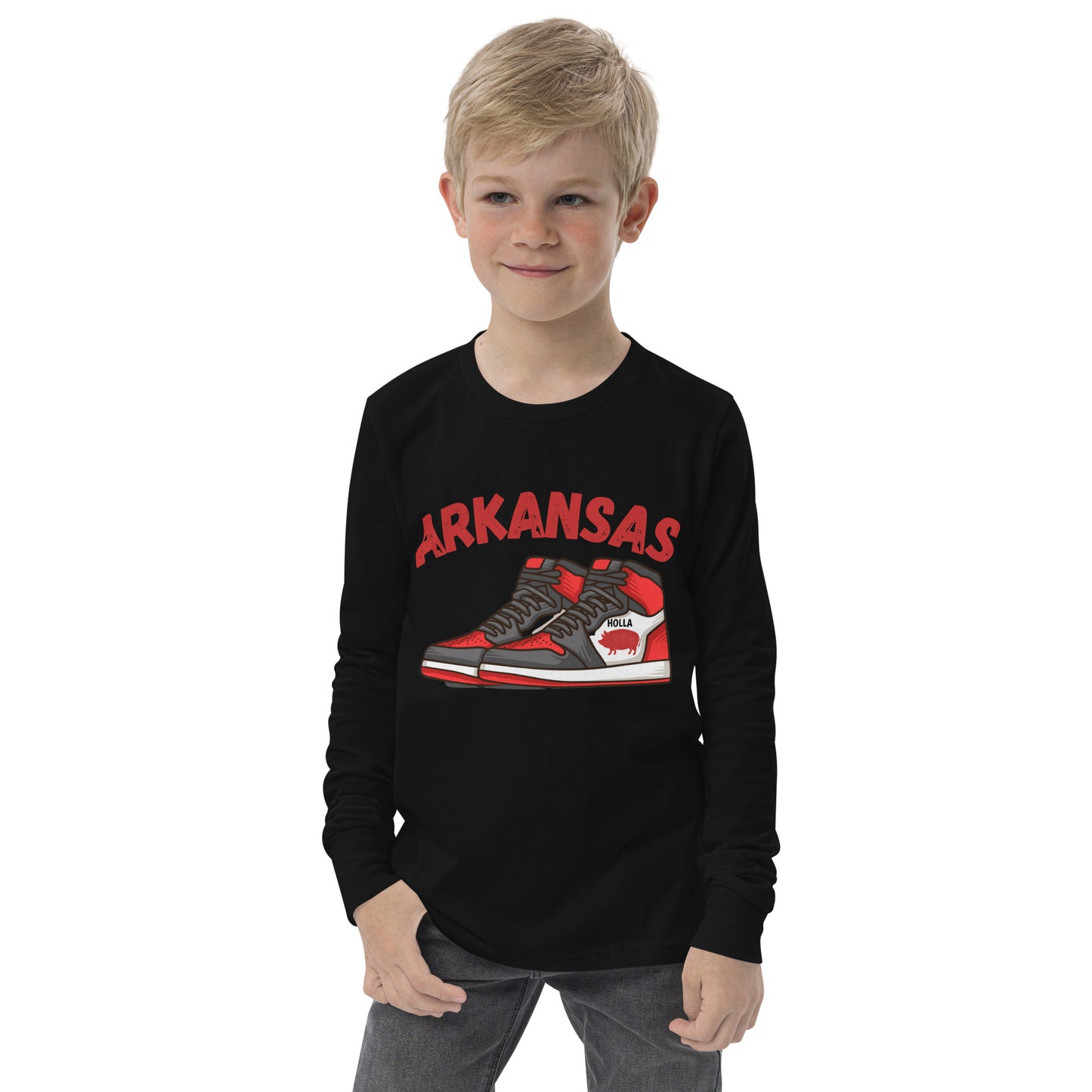 Arkansas Basketball Black Youth Long Sleeve Tee