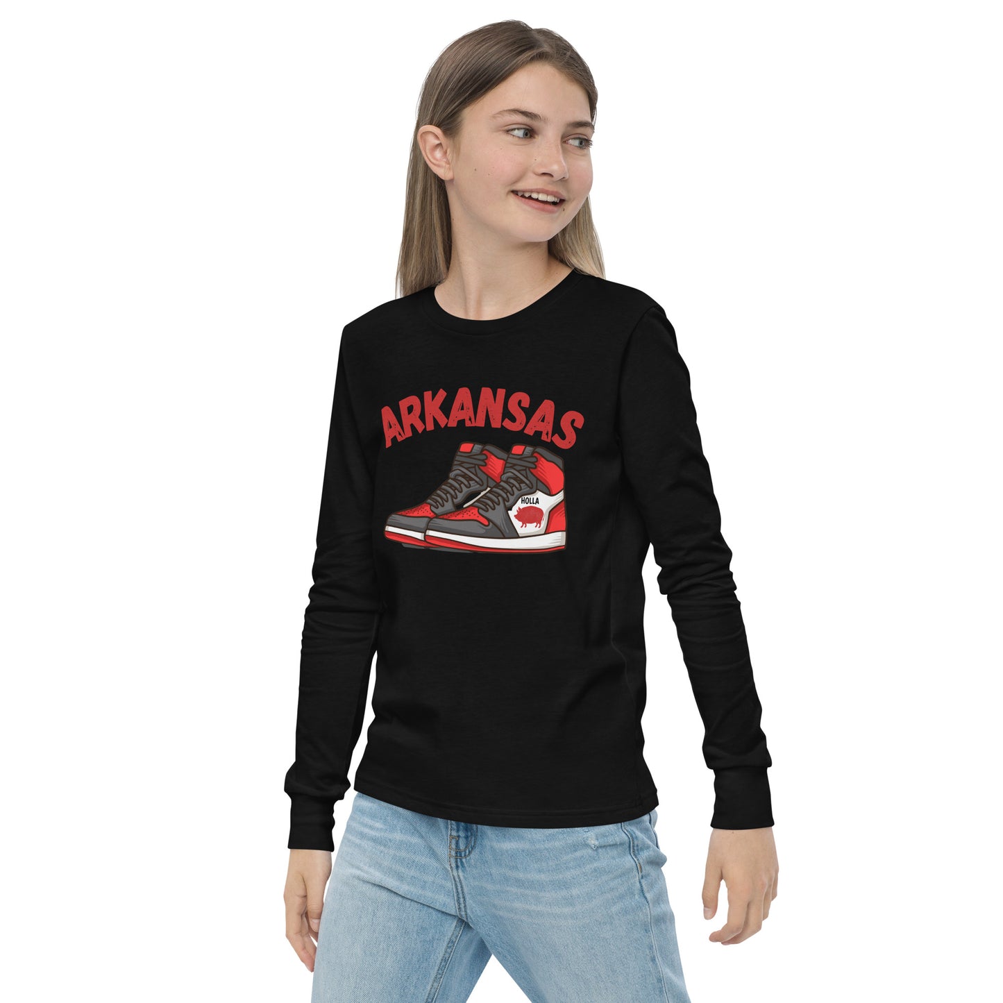 Arkansas Basketball Black Youth Long Sleeve Tee