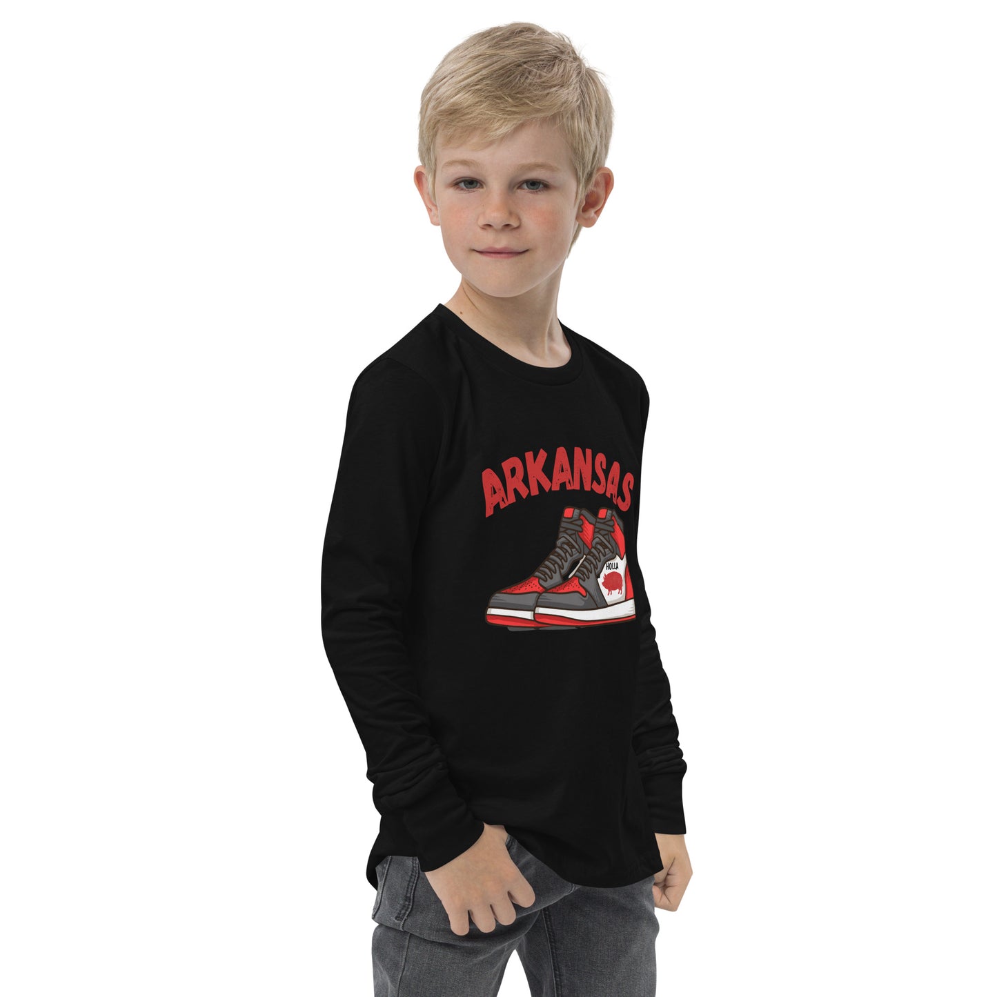 Arkansas Basketball Black Youth Long Sleeve Tee