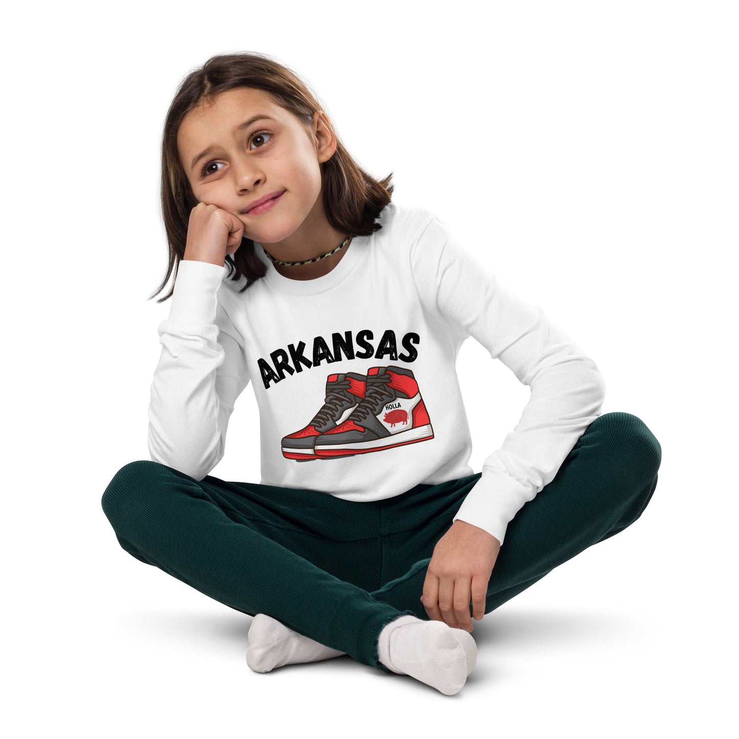 Arkansas Basketball White & Heather Gray Youth Long Sleeve Tee