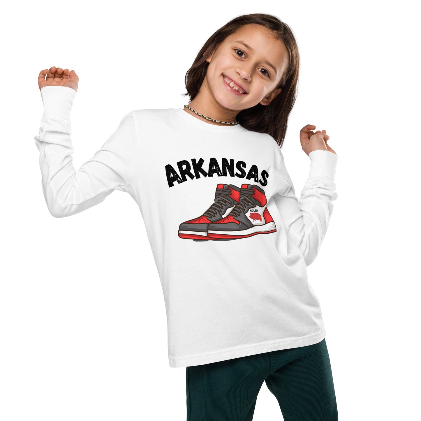 Arkansas Basketball White & Heather Gray Youth Long Sleeve Tee