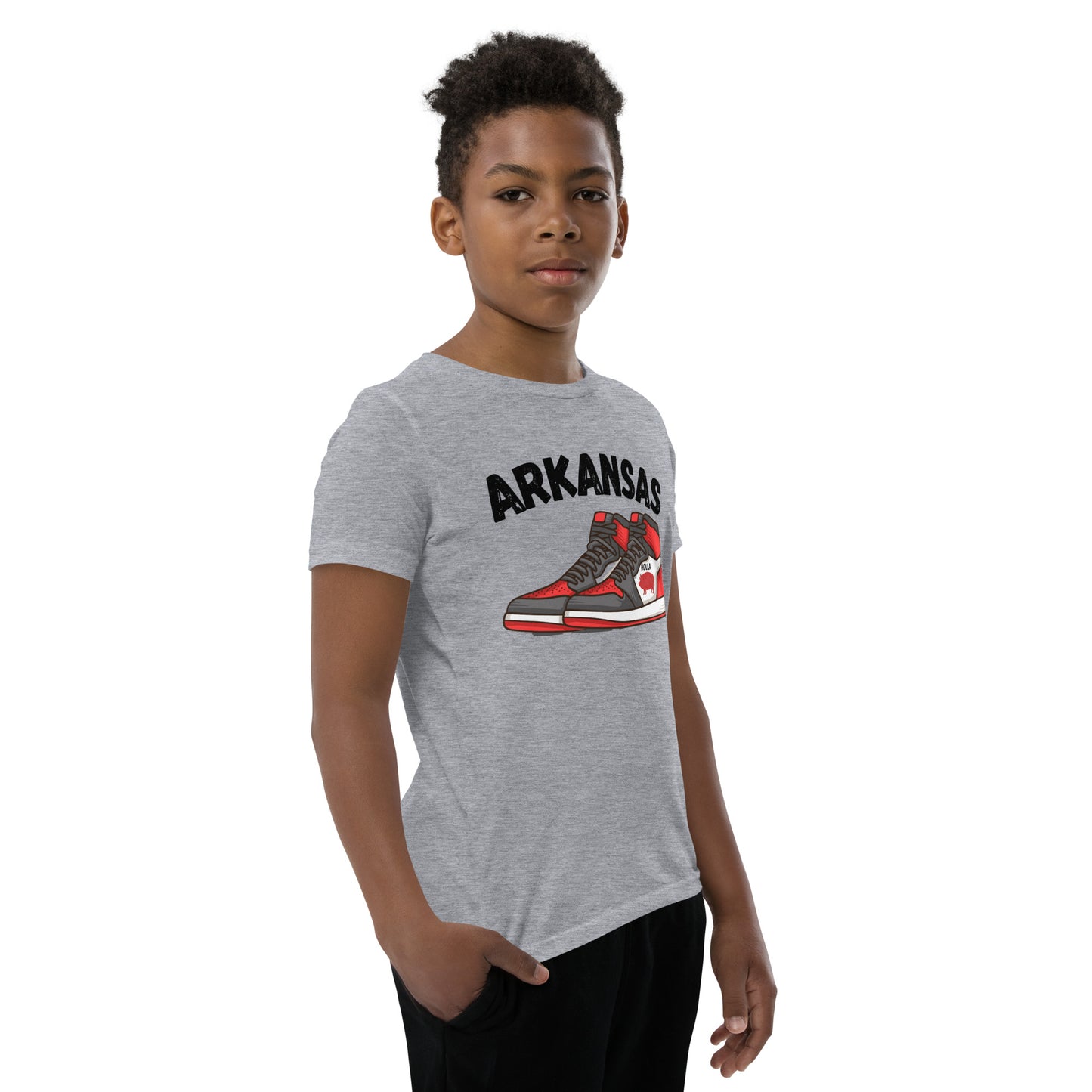 Arkansas Basketball White & Heather Gray Youth Short Sleeve T-Shirt, Bella + Canvas