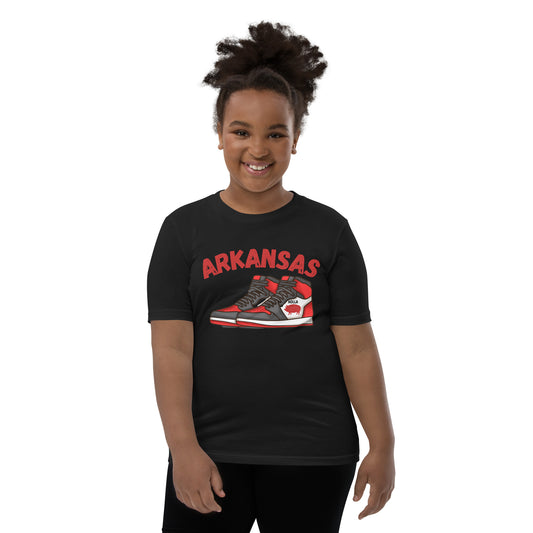 Arkansas Basketball Black Youth Short Sleeve T-Shirt, Bella + Canvas