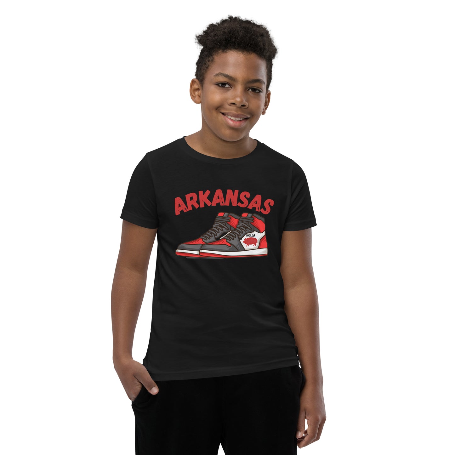 Arkansas Basketball Black Youth Short Sleeve T-Shirt, Bella + Canvas