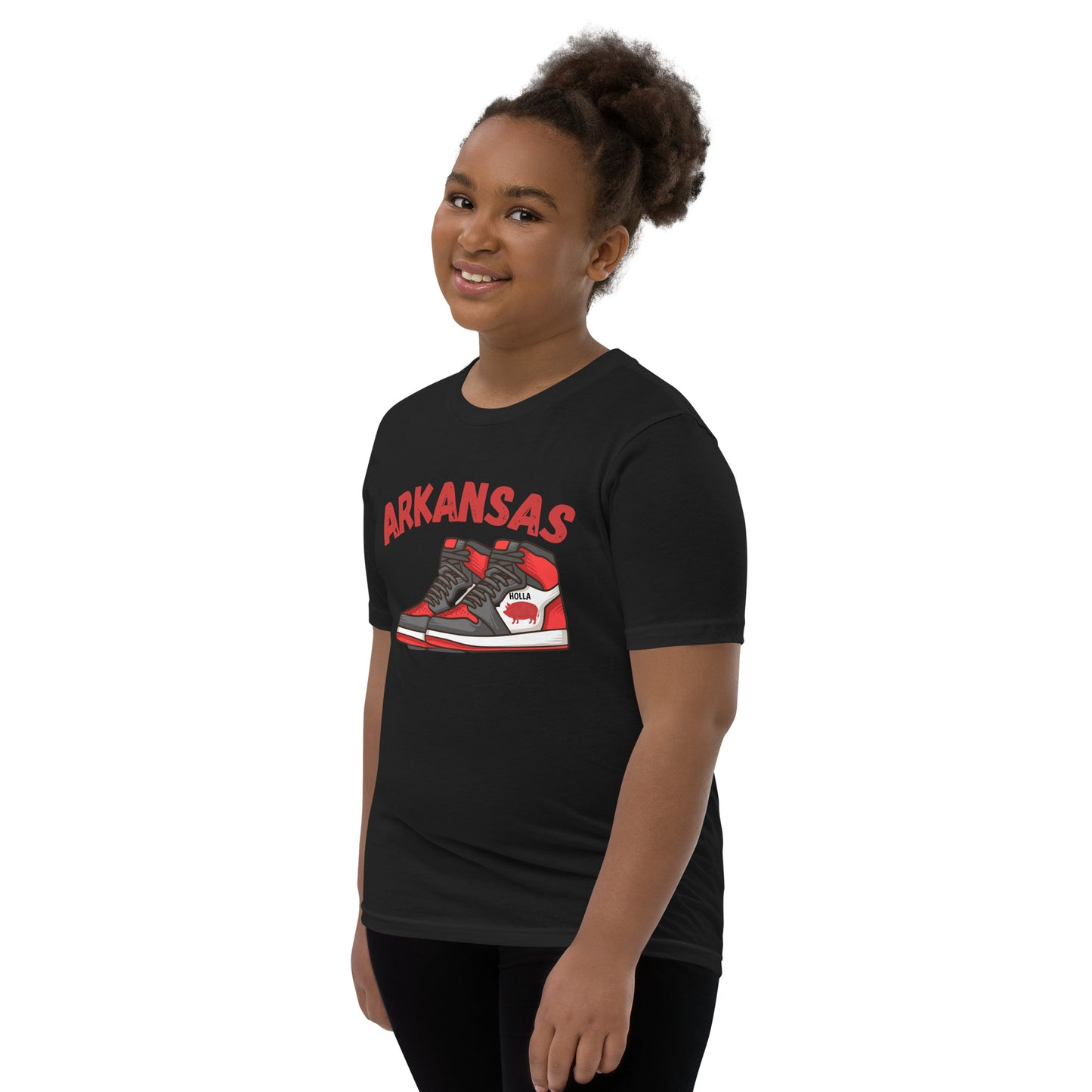 Arkansas Basketball Black Youth Short Sleeve T-Shirt, Bella + Canvas