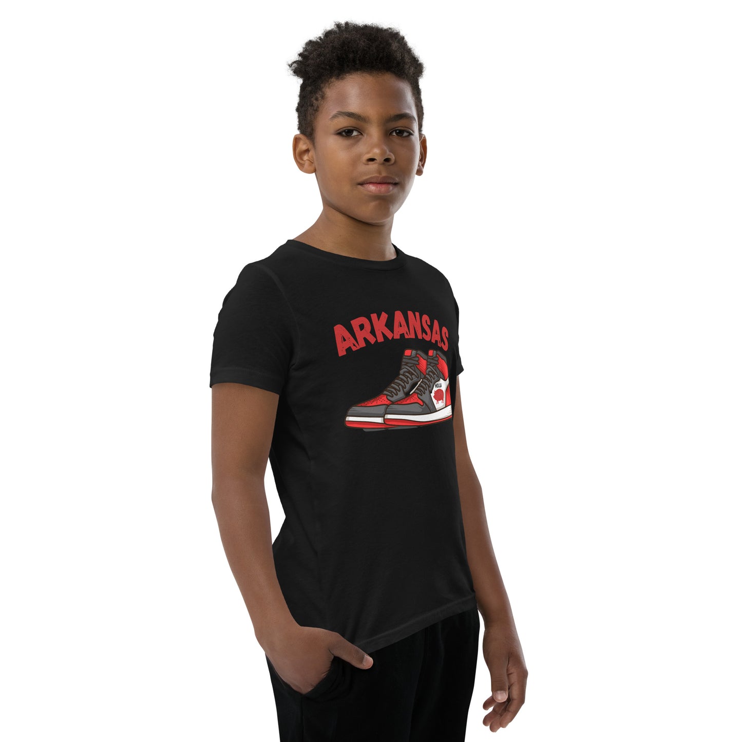 Arkansas Basketball Black Youth Short Sleeve T-Shirt, Bella + Canvas