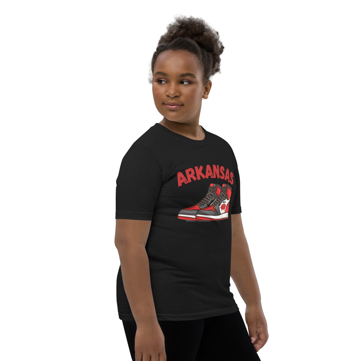 Arkansas Basketball Black Youth Short Sleeve T-Shirt, Bella + Canvas