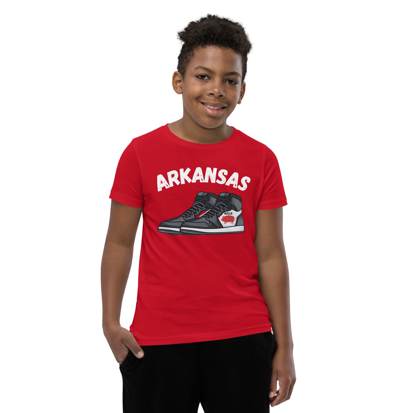 Arkansas Basketball Red Youth Short Sleeve T-Shirt, Bella + Canvas