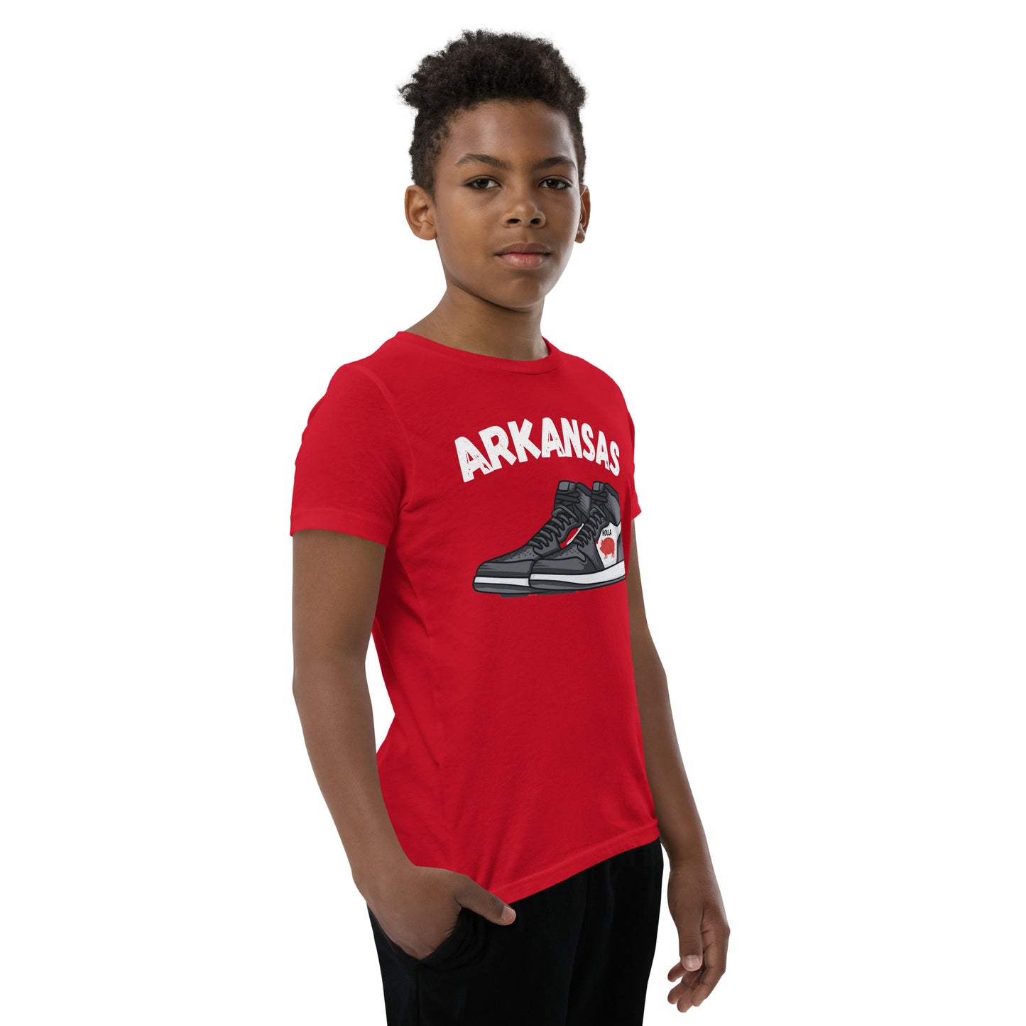 Arkansas Basketball Red Youth Short Sleeve T-Shirt, Bella + Canvas