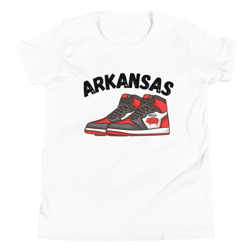 Arkansas Basketball White & Heather Gray Youth Short Sleeve T-Shirt, Bella + Canvas