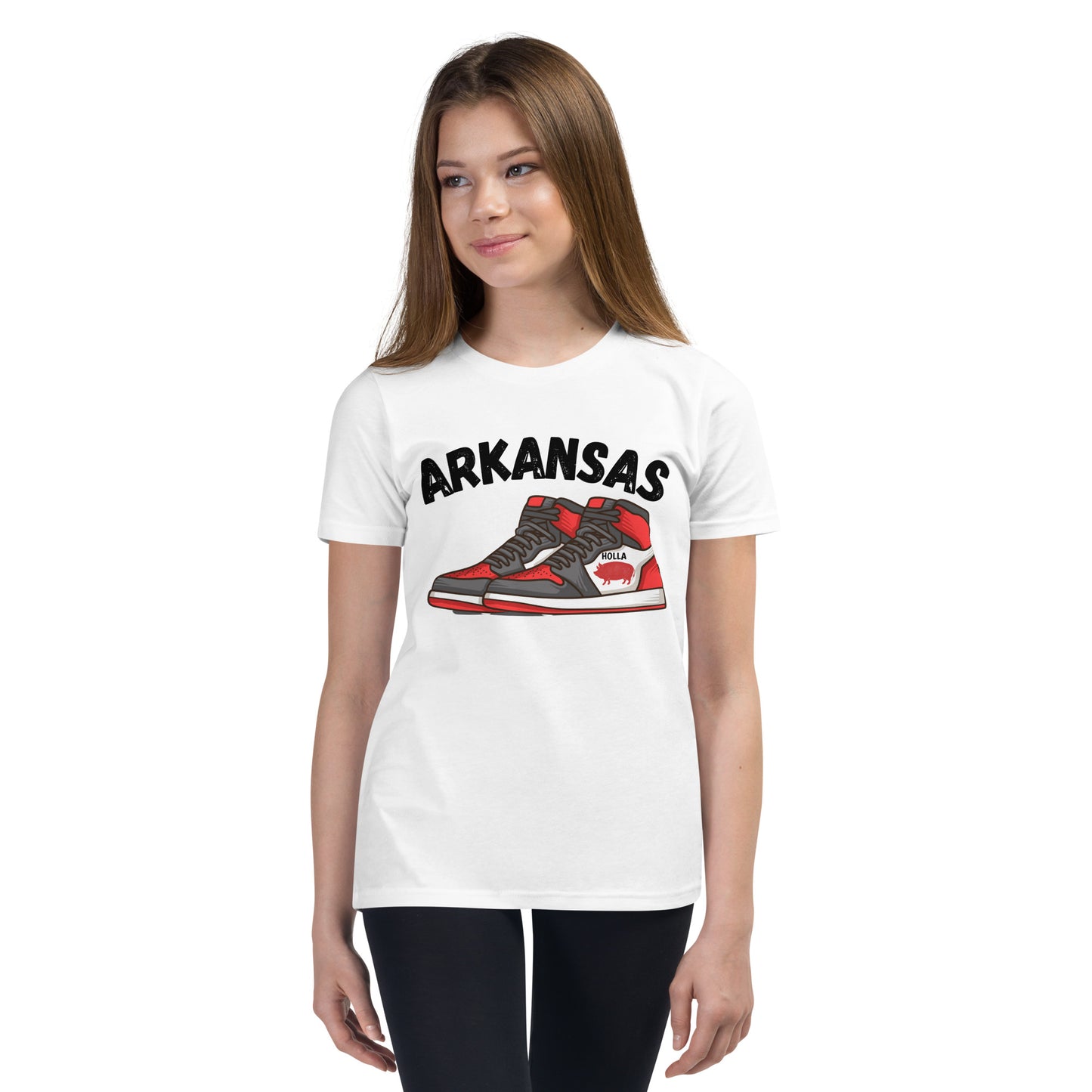 Arkansas Basketball White & Heather Gray Youth Short Sleeve T-Shirt, Bella + Canvas